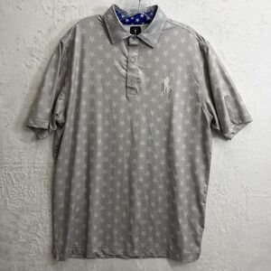 U Suck At Golf Mens L Gray White Star Print Patriotic Performance Golf Polo